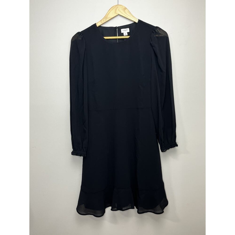 J Crew Mini Dress with Flounce Hem Size 4 Black Sheer Puff Sleeve Flowy Dainty